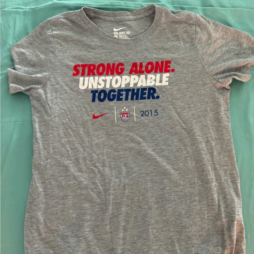 Nike Gray Tee with Red and Blue Slogan